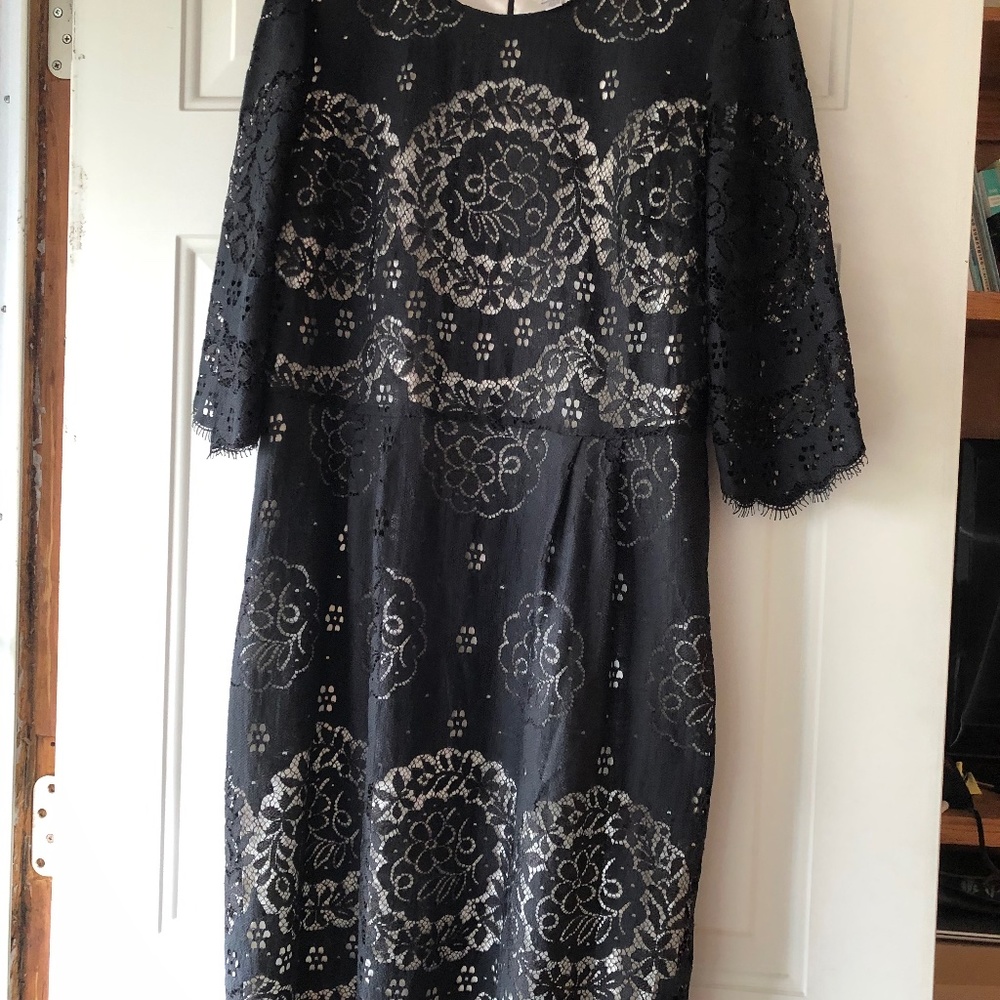 Tristan Black Lace Mini Dress with Ivory Underlay
